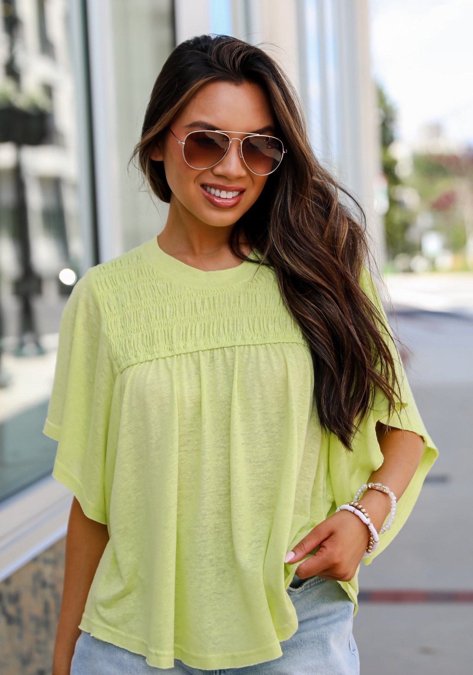 Laidback Living Lime Smocked Tee