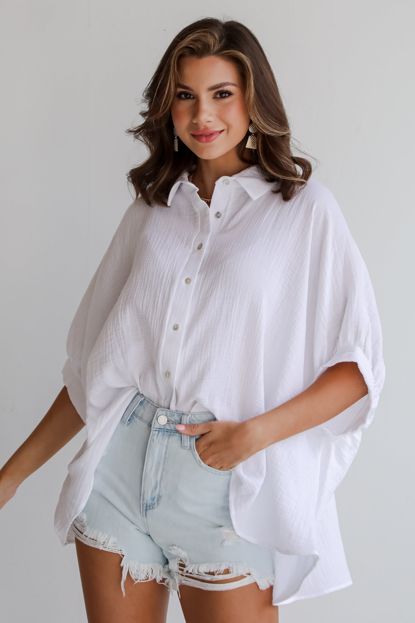 Charming Summer Linen Oversized Button-Up Blouse