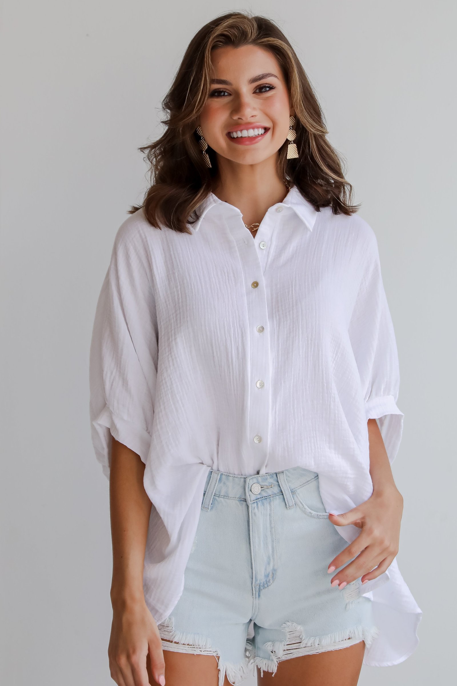 Charming Summer Linen Oversized Button-Up Blouse