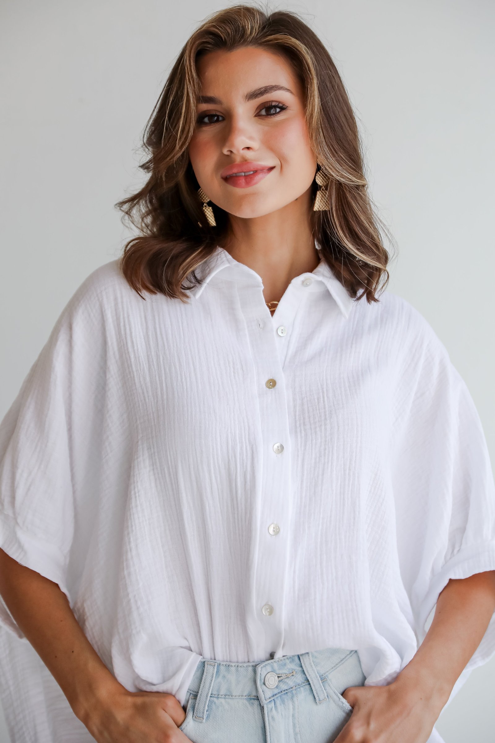 Charming Summer Linen Oversized Button-Up Blouse