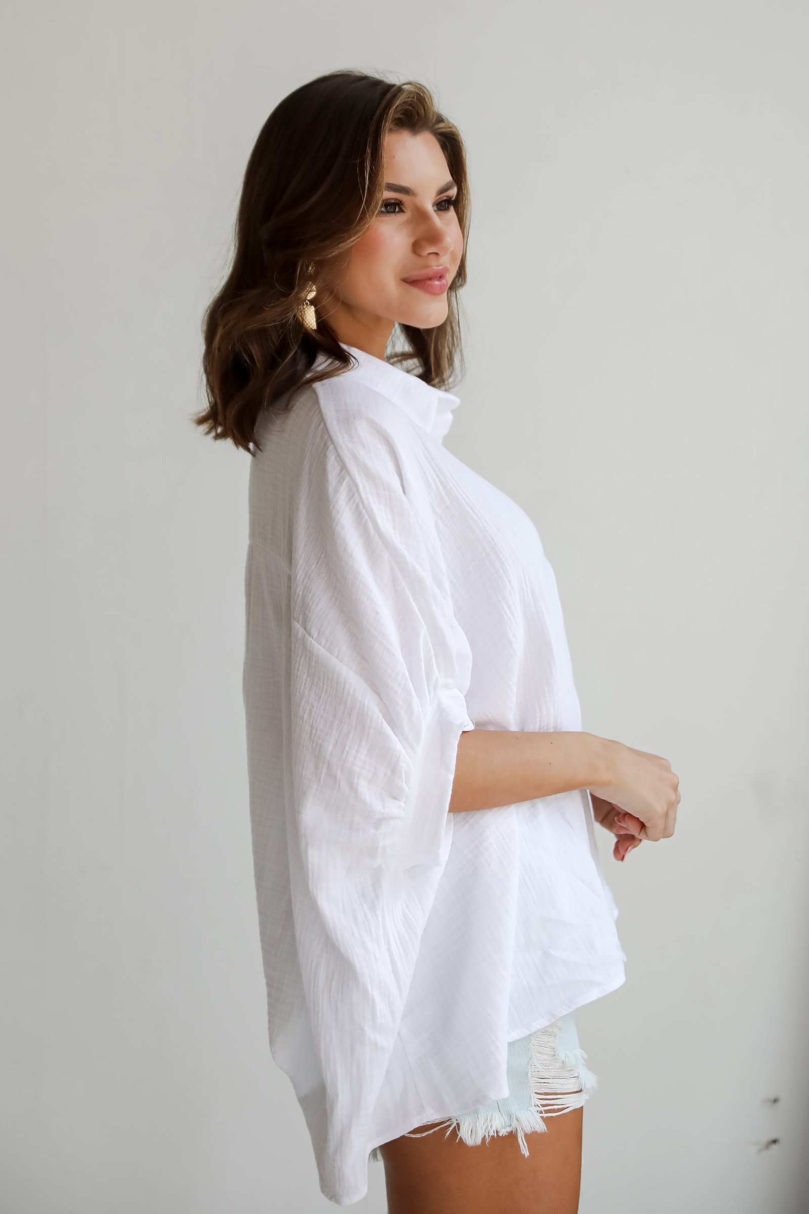 Charming Summer Linen Oversized Button-Up Blouse