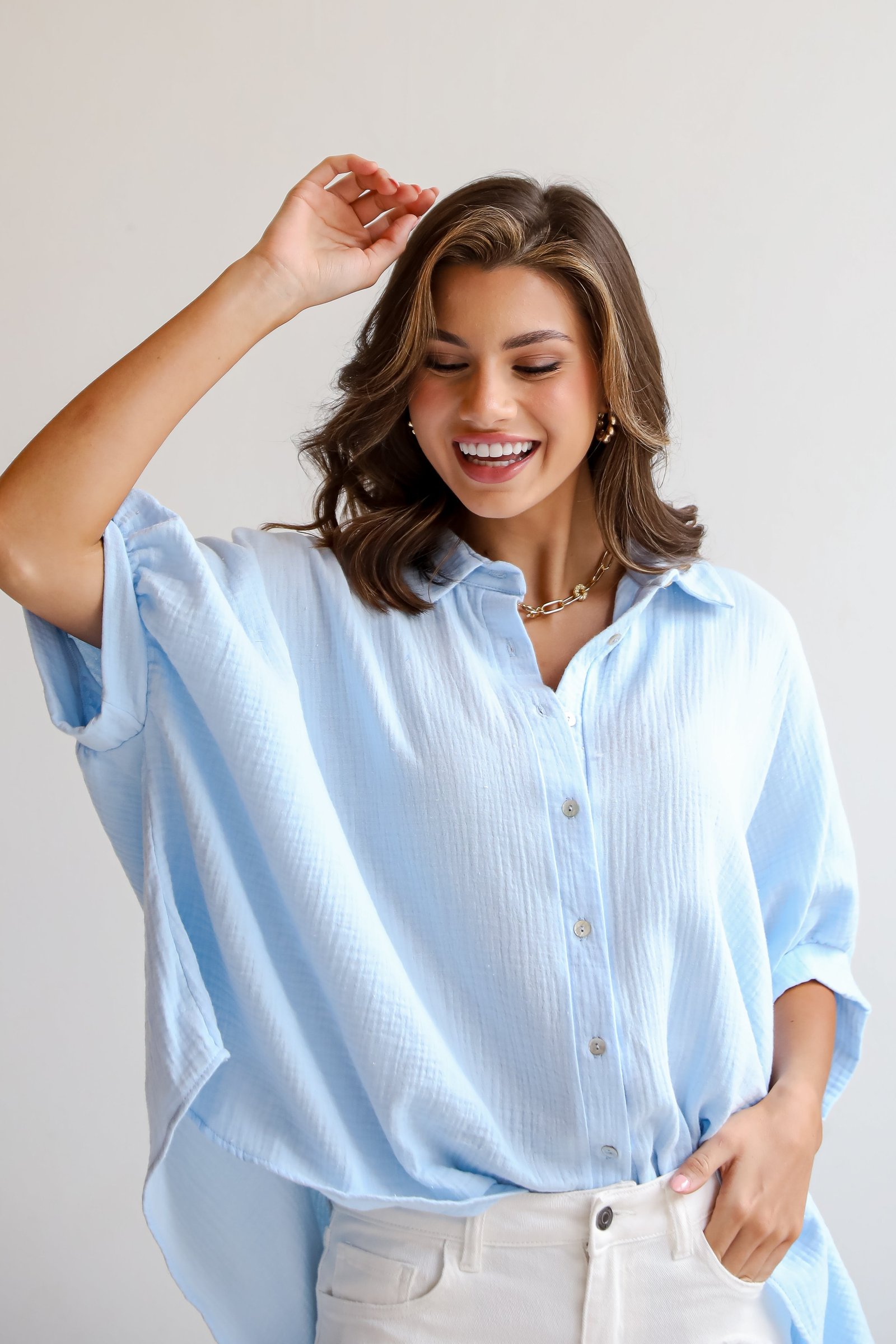 Charming Summer Linen Oversized Button-Up Blouse