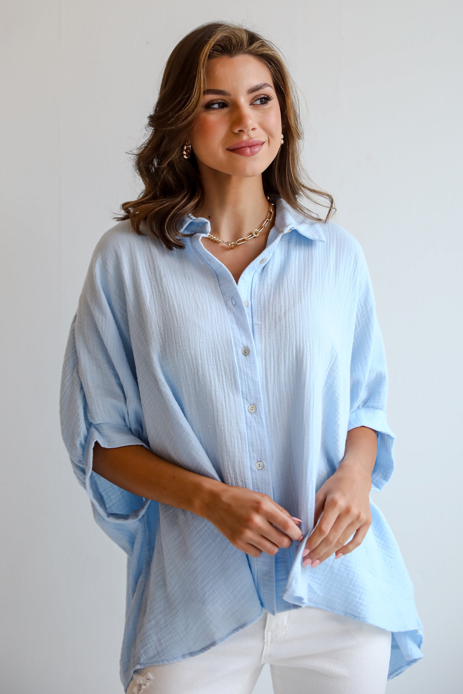 Charming Summer Linen Oversized Button-Up Blouse