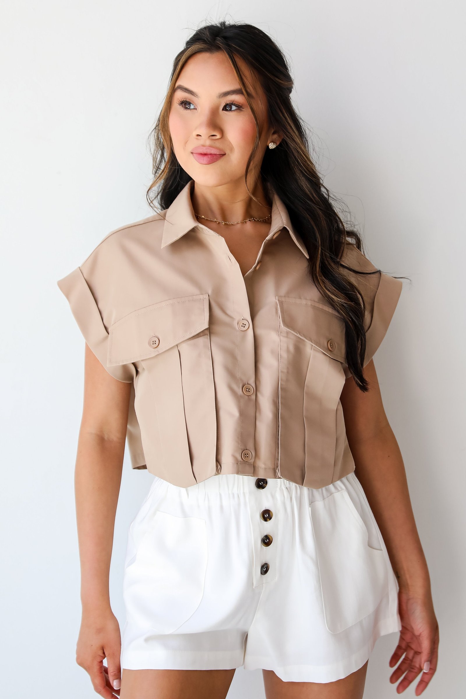 So Sophisticated Khaki Cropped Blouse