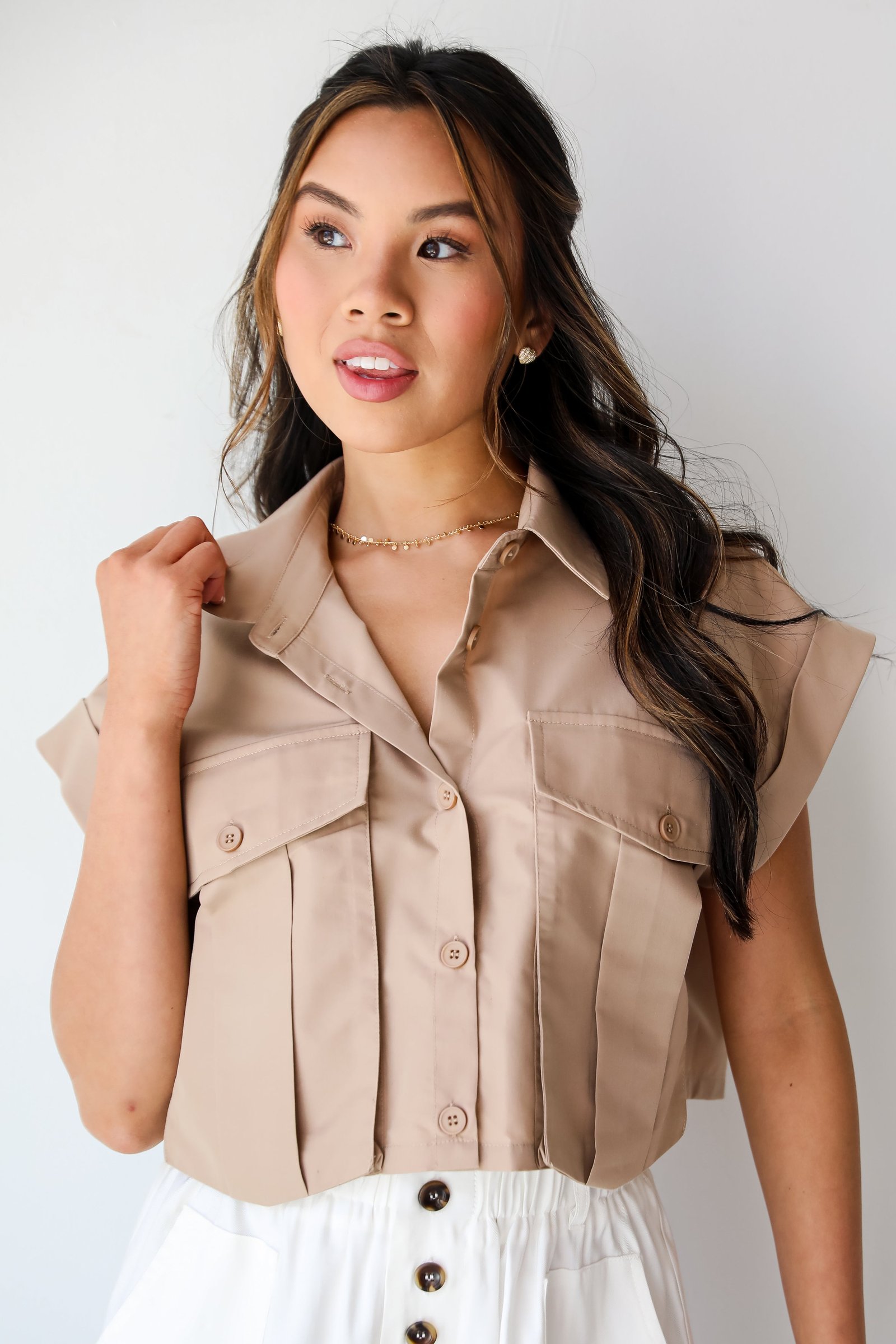 So Sophisticated Khaki Cropped Blouse