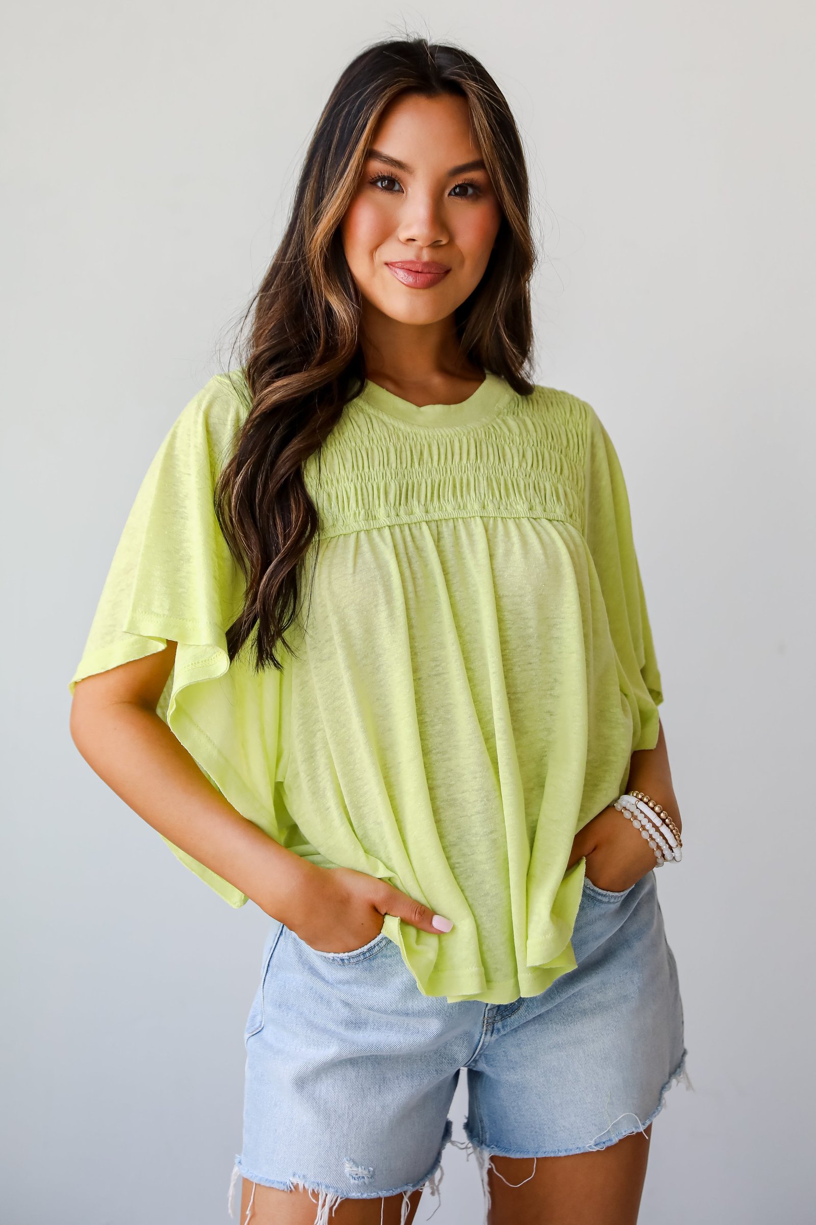 Laidback Living Lime Smocked Tee