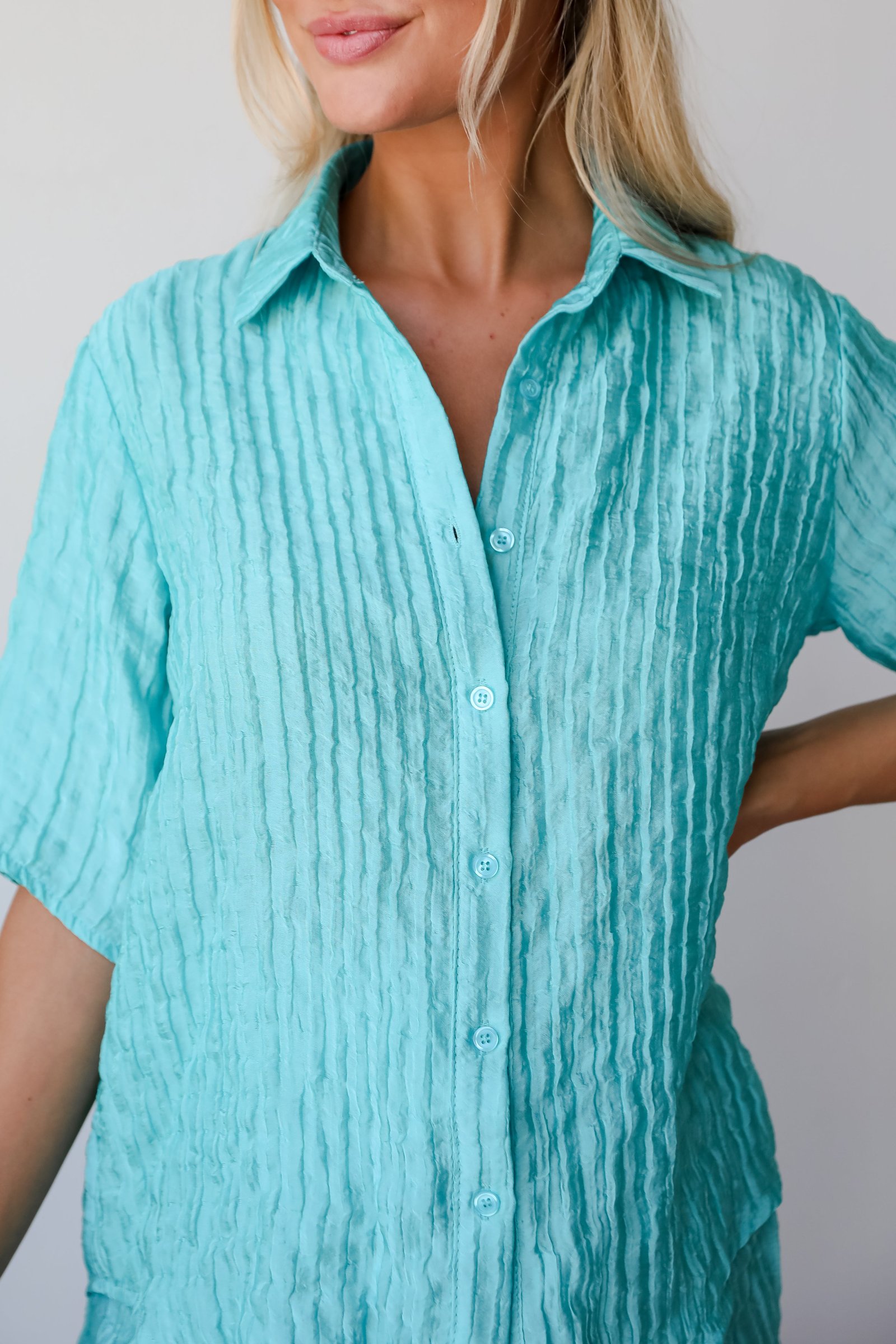 Sweetly Effortless Mint Satin Textured Blouse