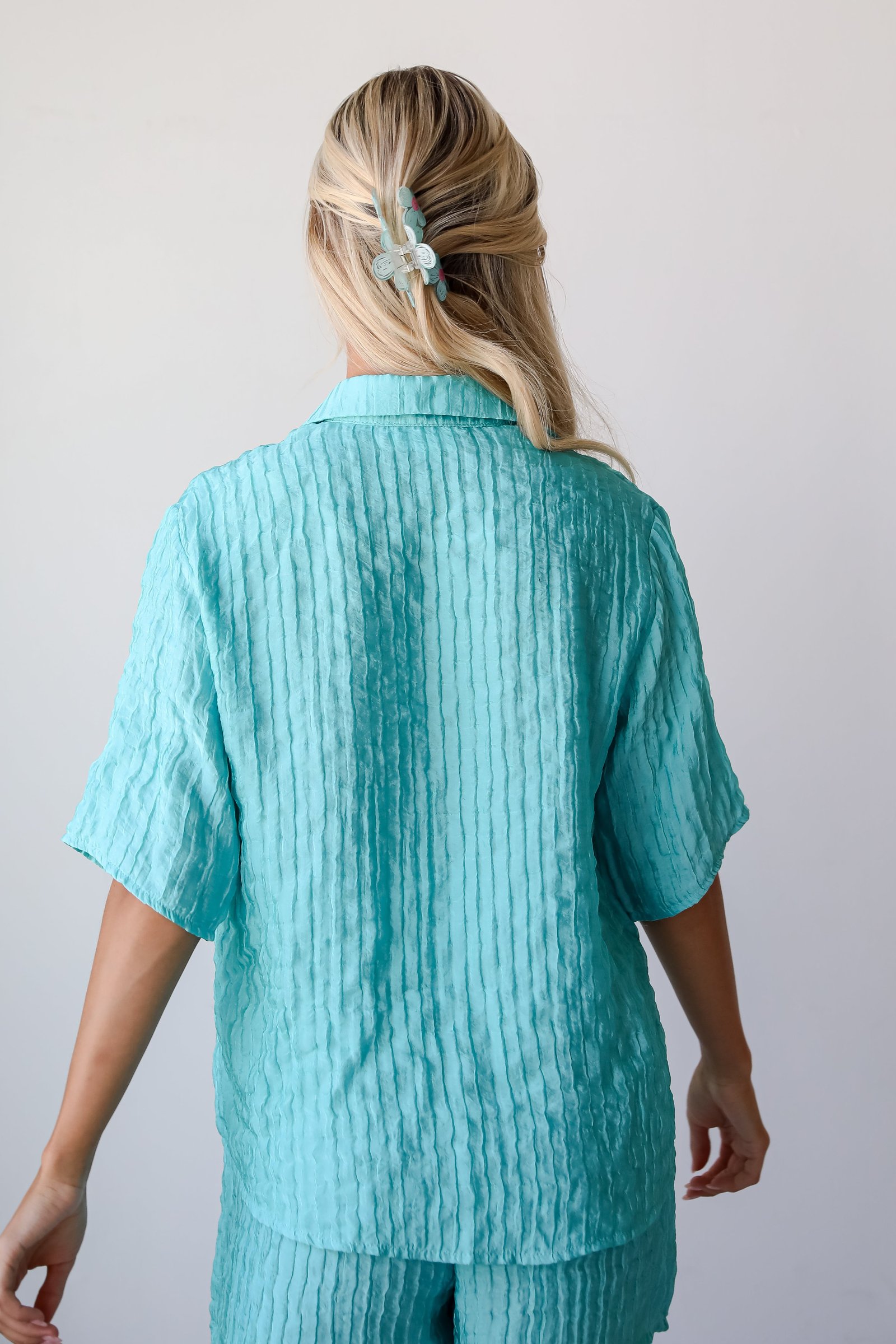 Sweetly Effortless Mint Satin Textured Blouse