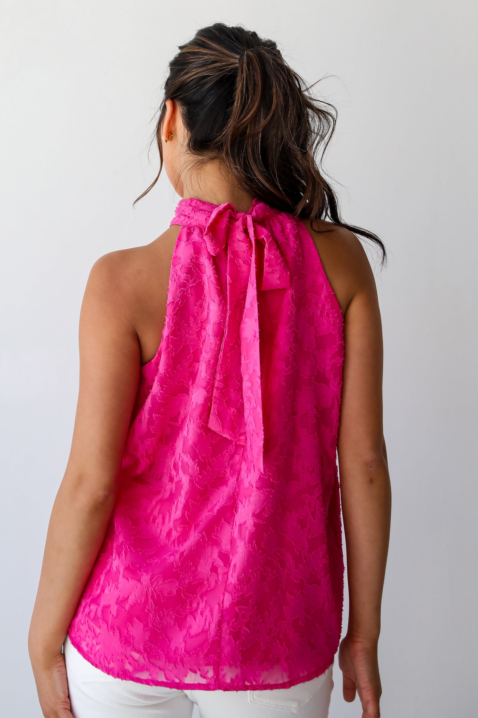 Love Story Hot Pink Textured Floral Sleeveless Blouse