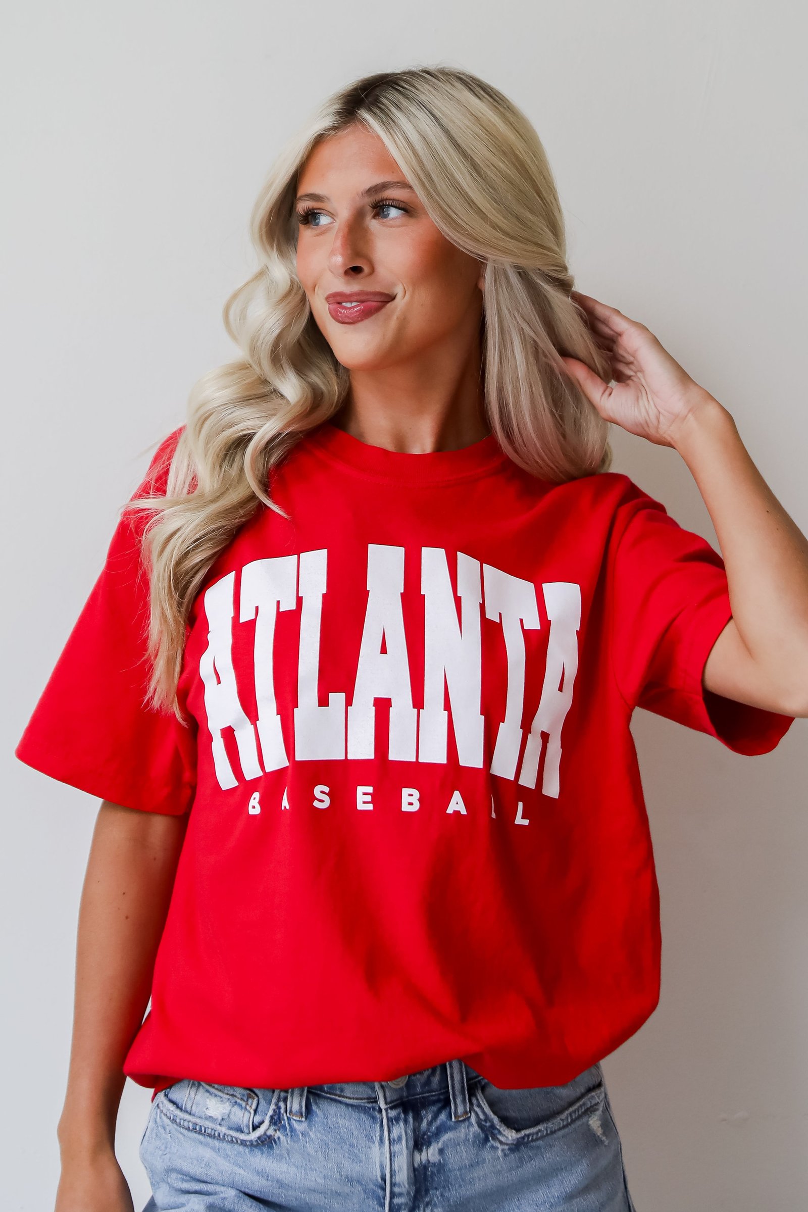 Red Atlanta Baseball Block Letter Tee