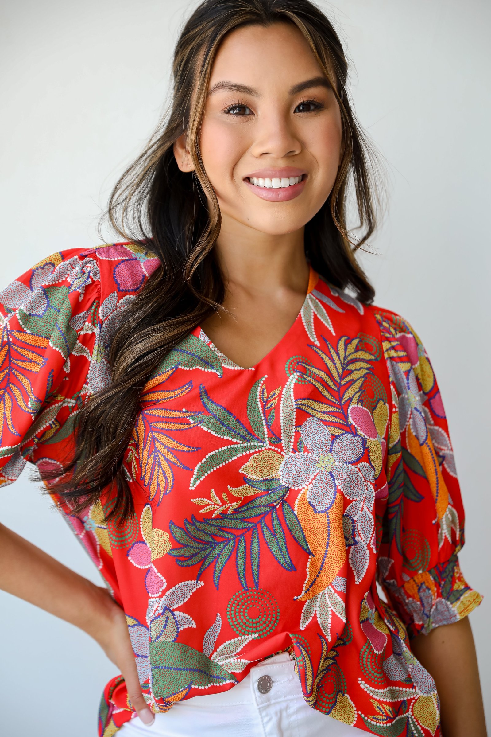 Gorgeous Muse Red Floral Blouse