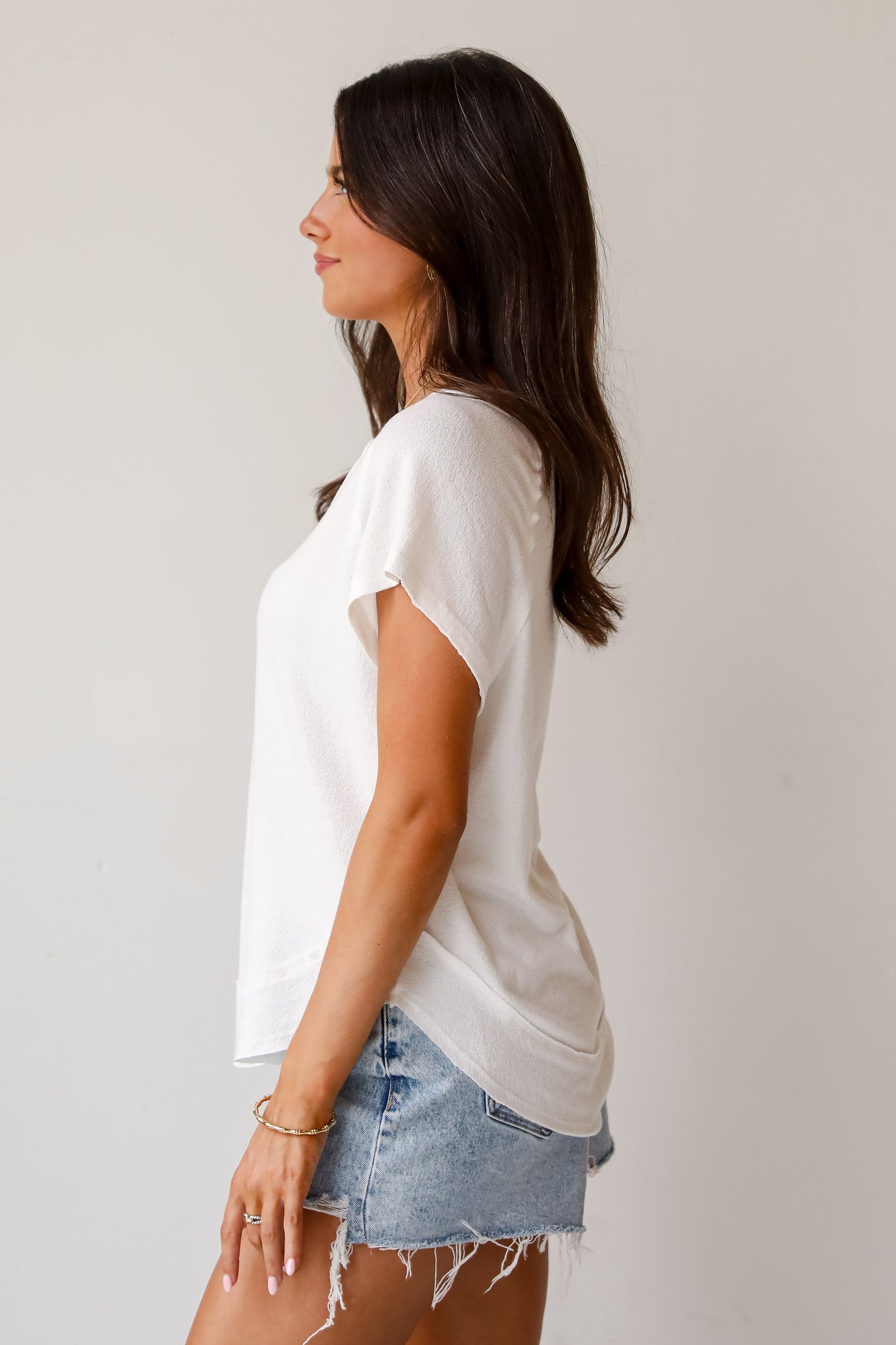 Kaylee White Knit Henley Tee - DU DEAL